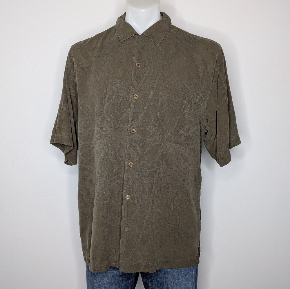 Tommy Bahama Olive Green Silk Short Sleeve Button Up Shirt M